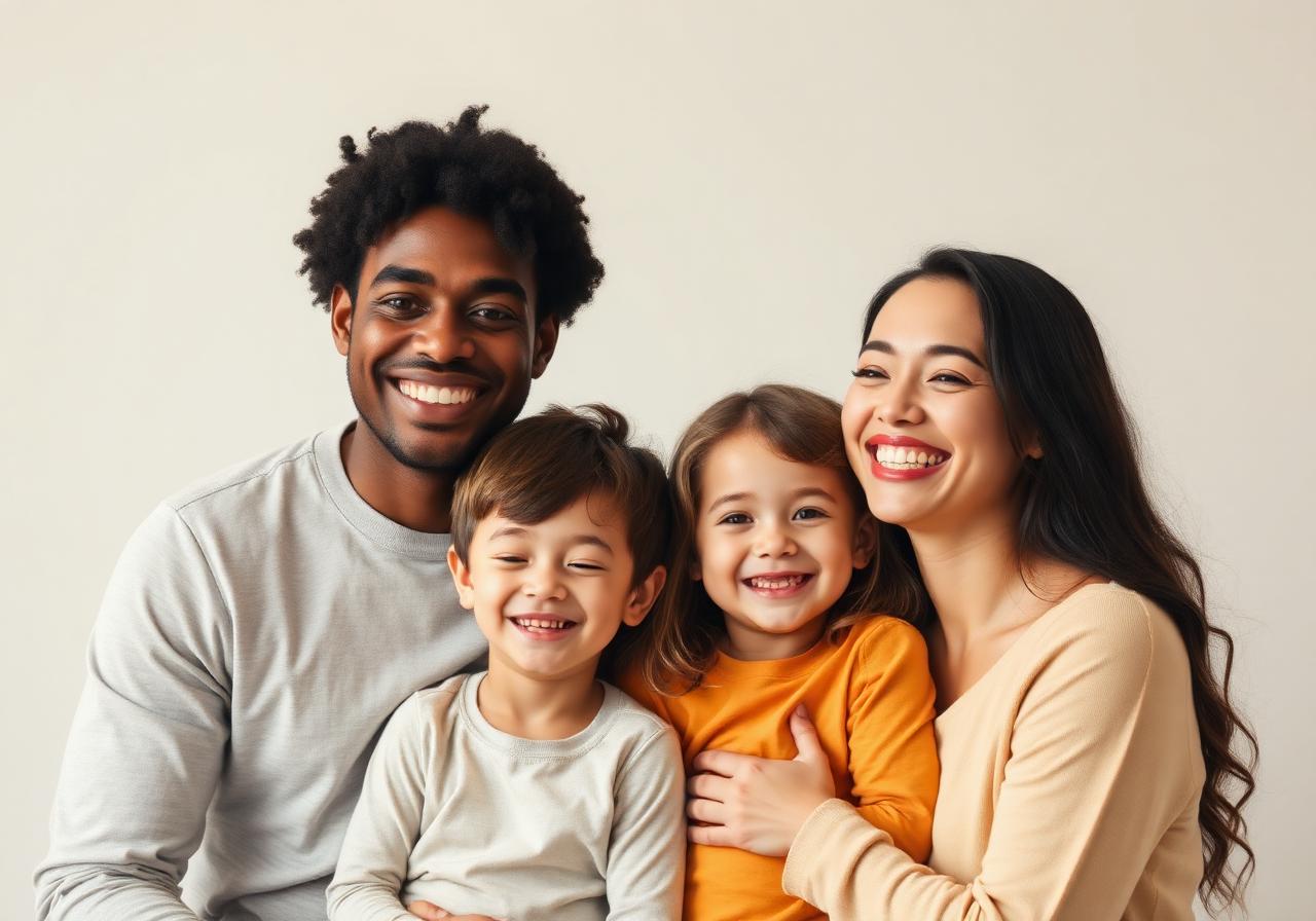 Família feliz protegida por plano de saúde